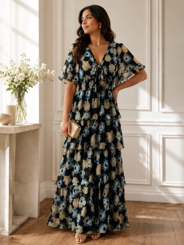 Floral tiered maxi dress - m&s,