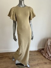Womens Ted Baker Maxi Dress TB 2 UK 10 Knitted Metallic Gold Angel Sleeve NEW