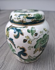 4" MASON'S CHARTREUSE GREEN GOLD SMALL LIDDED GINGER JAR HAND PAINTED & TRANSFER