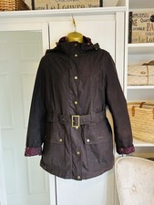 Barbour International Bower Brown Wax Fleece Lined & Hood Jacket UK 14