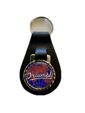 BLACK LEATHER KEYRING/ FOB FOR THE TRIUMPH BRAND WORN  VINTAGE IMAGE