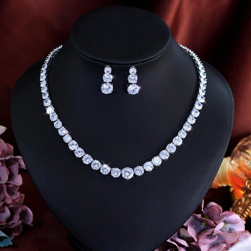 Tennis necklace earrings - necklace, +