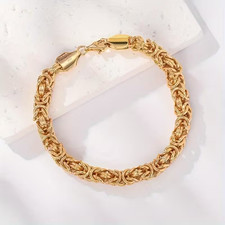 925 Sterling Silver Hip-Hop Byzantine Bracelet, Solid Cut Braided 18 Gold plated