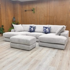 DFS 'Rest' Double Ended Chaise Sofa + Footstool Pewter Cord Small RRP £2500 NEW