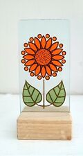 Stained Glass retro flower design & base permanently kiln fired handmade