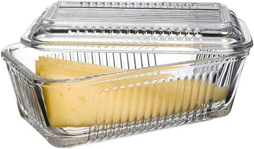 Tempered glass butter dish - glass,