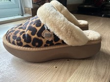 Aussie Luxe Rocker Shaped Soled Slippers Real Shipkin Leopard Print