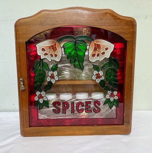 Vtg 70s wooden spice - spice, rack