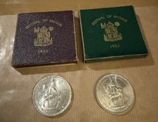 1951 Festival of Britain Coin X2 And 1953 Coronation Crown X2.