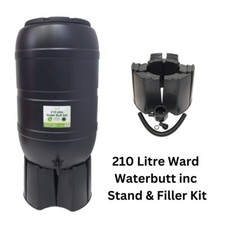 BLACK Ward Garden Plastic 210 Litre Water Butt Kit c/w Stand Tap Connection Set