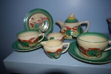 A very Rare Clarice Cliff Lynton shape tea for Two set "Green Erin" pattern 1933
