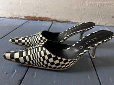 ALLI C DESIGNER REAL LEATHER KITTEN HEELED STRAPPY CHEQUERED SHOES SIZE UK 6 39