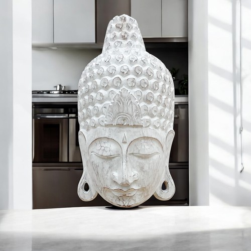 Wooden buddha head mask - mask, home