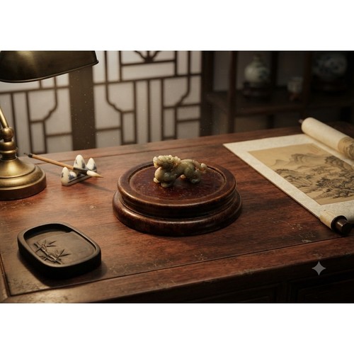 Vintage round rosewood display - rosewood,