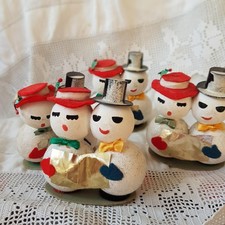 Vintage  Putz snowman ornaments circa 1940s to 1950s made in Japan. Set of two