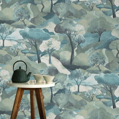 Turquoise forest teal trees - teal,