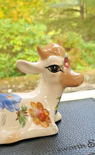 ceramic cow floral hand painted szeiler pottery ceramic with stamp to base