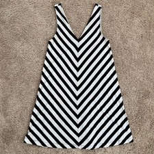 LOFT Tank Dress Women's Size XS Black White Chevron Stripe V Neck