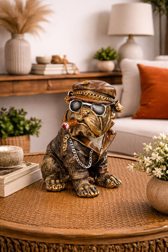 Biker smoking bulldog with - smoking,