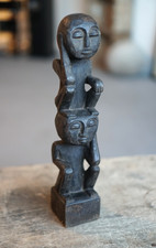 Vintage African Carved Wooden Tribal Sitting Figures Totem