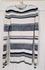 Women's REISS White & Navy High Crew Neck Skinny Ribbed Jumper UK Size XS 