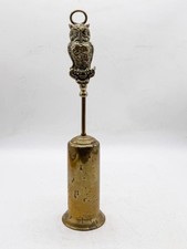 VINTAGE BRASS  FIRE HEARTH BRUSH WITH OWL HANDLE FIGURAL FIRESIDE ACCESSORY