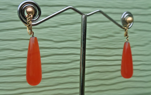Gold amber earrings - gold, 9ct
