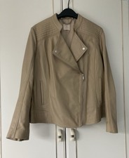 Ladies Tu Genuine Leather Biker Style Jacket Nude/Beige Colour Size 16 Brand New