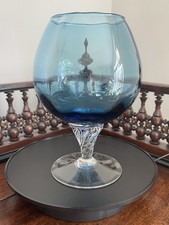 Vintage Blue Empoli style Oversized Brandy Balloon Glass Vase with Twisted Stem