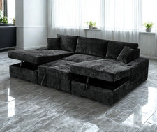 Black Chenille U Shape Sofa