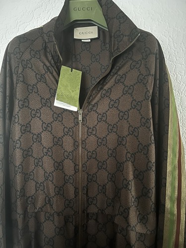 Gucci brown silk zip jacket - silk, gg
