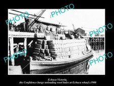 OLD LARGE HISTORIC PHOTO OF ECHUCA VICTORIA CONFIDENCE BARGE LOADING WOOL c1910