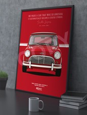 1965 Austin Mini Cooper S Illustration Red Portrait Quote Poster. Various Sizes