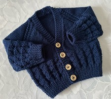 New Hand Knitted Boy's  Navy Patterned Cardigan 0 -3 months approx