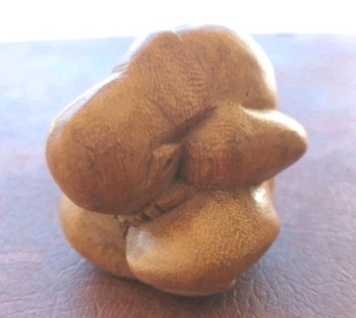 Vtg wood carved weeping buddha - wood,