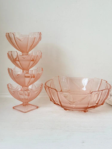 Art deco pink pressed - pressed, glass