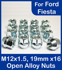 16x M12 x 1.5, 19mm Hex Open Alloy Wheel Nuts, For Ford Fiesta (Zinc)