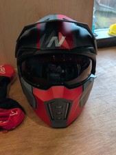 Nitro NZ302 Fighter Motorcycle Helmet Satin Black Red Gun