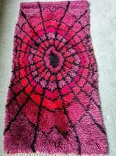 Vintage  1970s  Scandinavian Swedish Rya Shag Pile Rug