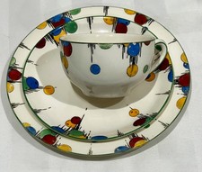 Vintage Art Deco Crown Ducal Trio Cup Saucer & Plate Cairo Balloons 1920s