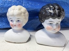 2 ANTIQUE CHINA DOLL HEADS 3 INCHES HIGH in Good Condition No cracks READ DESC!