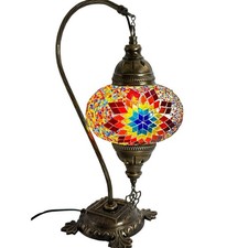 Handmade Swan Neck Mosaic Table Lamp Turkish Moroccan Colourful Medium Glass