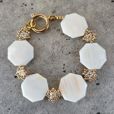 White octagon mother of pearl shell coin bracelet