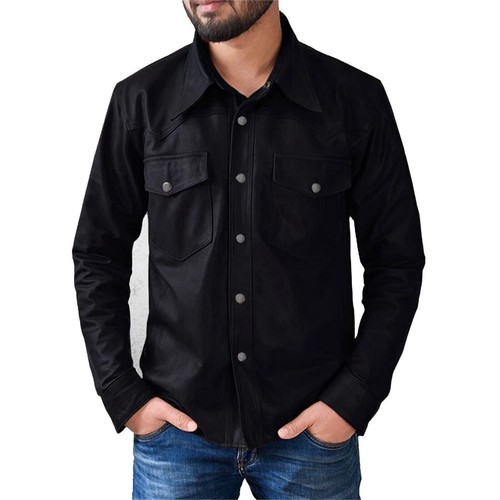 Men black leather - black, 100%