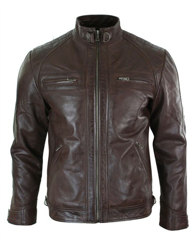 Men brown leather jacket - men's,