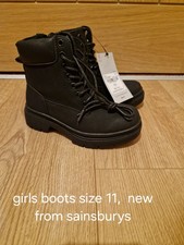 Girls Black Faux Leather Boots, TU Size 11 NEW With Tags