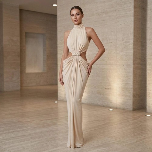 Cream draped halter neck - halter,