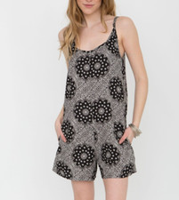 Relaxed Romper Strappy Summer Playsuit - Black Paisley - Pockets - Size S 8-10
