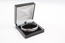 Sterling Silver Diamond Bangle Baguette Cut Safety Chain In Box (22g)