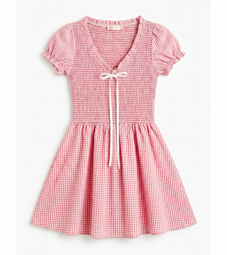 Pink white gingham smocked - white,